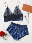 Mature Thin Sleepwear Silk Fabric Lace Bra Underwear Set Sexy Lingerie For Hot