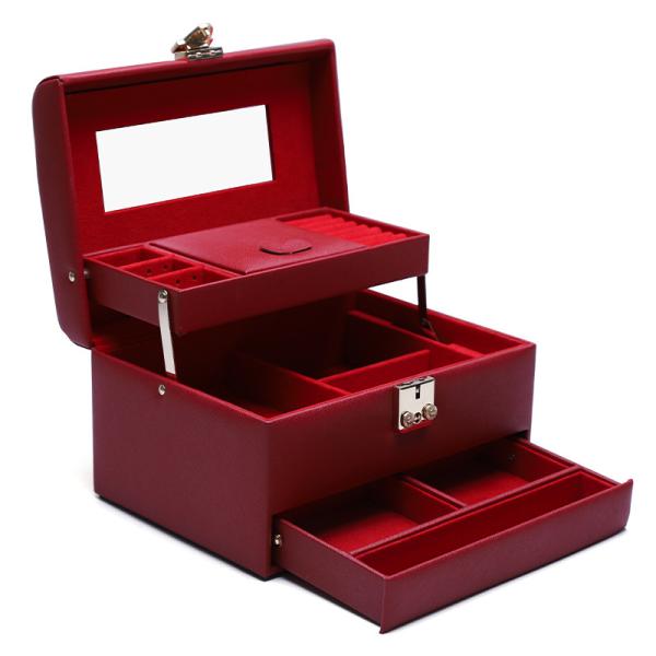 Buy cheap Red Portable Large Capacity PU Leather Jewelry Organiser with Mirror for Travel from wholesalers