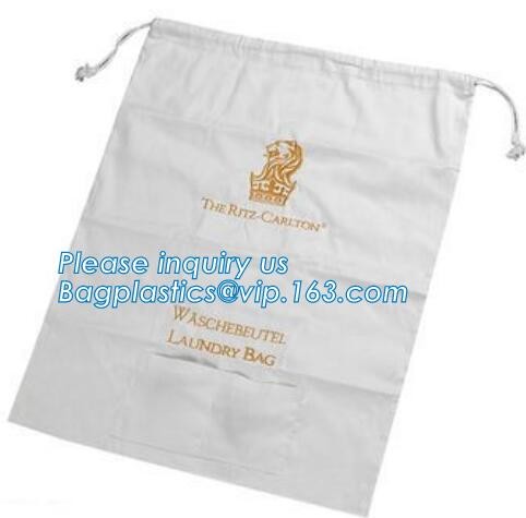 Biodegradable Environment friendly Hotel packaging clothes for laundry plastic bag Customized Poly Plastic Drawstring cu