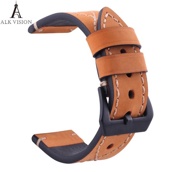 Watchband Genuine Cow Leather Watch Straps Black Brown Gray Wear-resistant