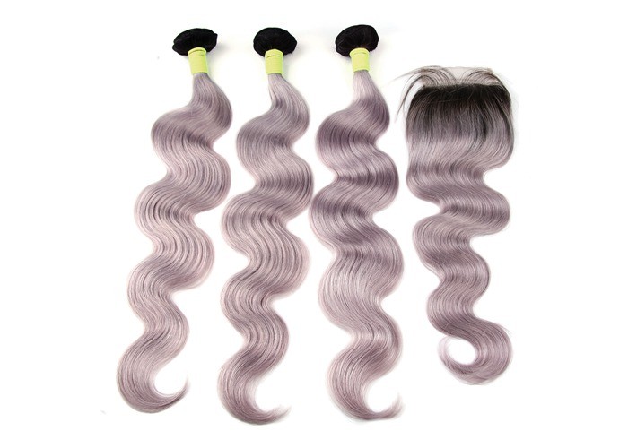 Virgin Hair Weave Brazilian Grey Purple Top Lace Closure 8 Inch To 22 Inch