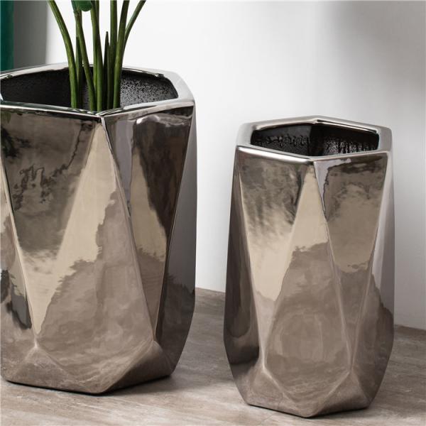 Buy cheap Latest design home balcony hotel decor flower plant pot creative electroplate ceramic garden pots for plants from wholesalers