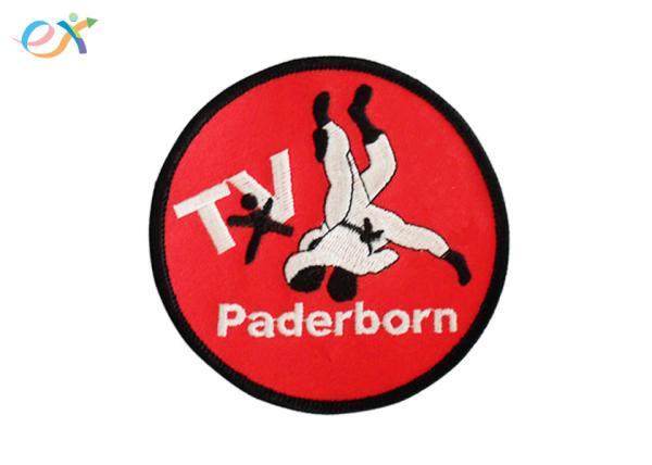 Buy cheap Red Bottom Iron On Embroidered Sports Patches Polyester Material Round Shape from wholesalers