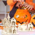 Christmas Wooden Decoration Unfinished Wood Puzzle Diy Painting Xmas Tree Cabin