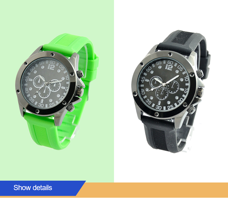 Green Color Silicone Sports Watch 1-3 Atm Water Resistant With Alloy Case