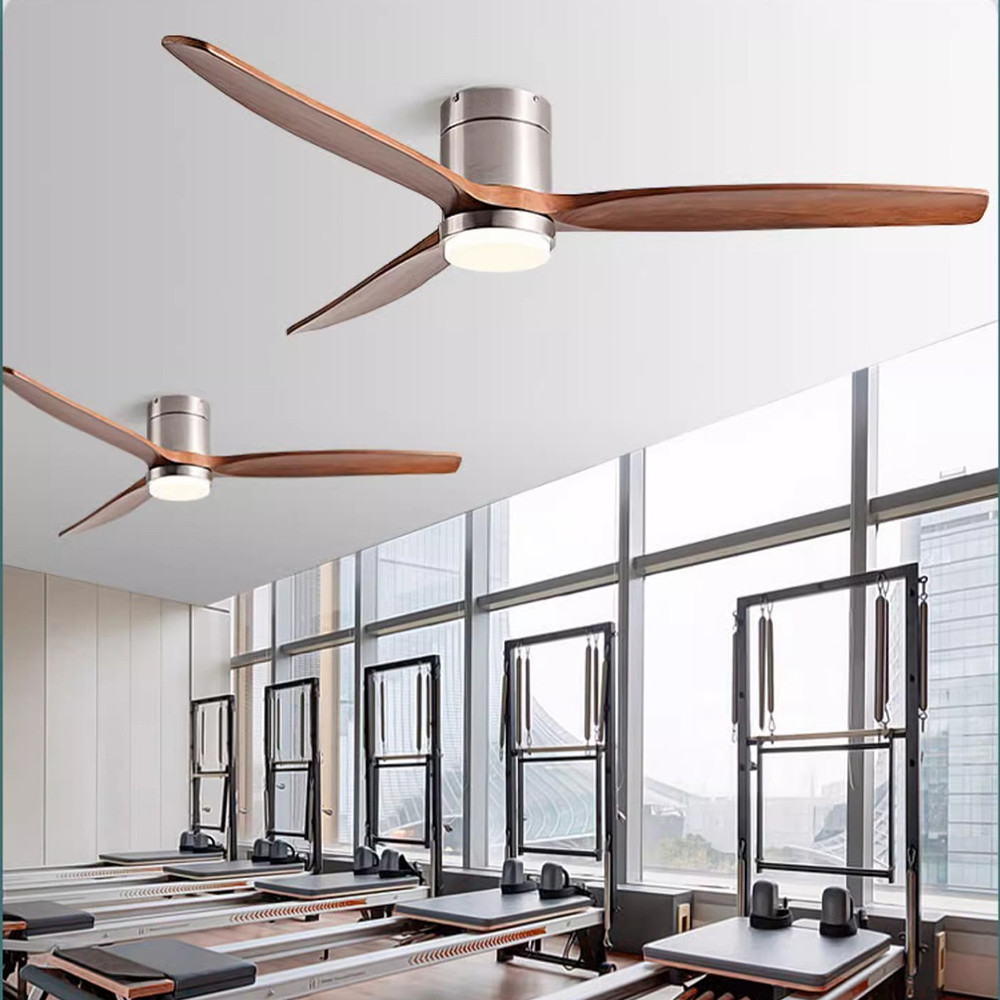 Hot Selling Wooden 52 Inch Modern 3 Leaf Intelligent Remote Control LED Decorative Ceiling Fan with Light