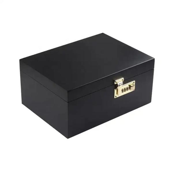 Buy cheap Newest Solid Wood Box Customize Wooden Decorative Boxes with Hinged Lid Black Wooden Box from wholesalers