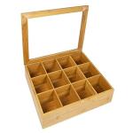 oem bamboo wooden tea box with 12 compartments and clear window