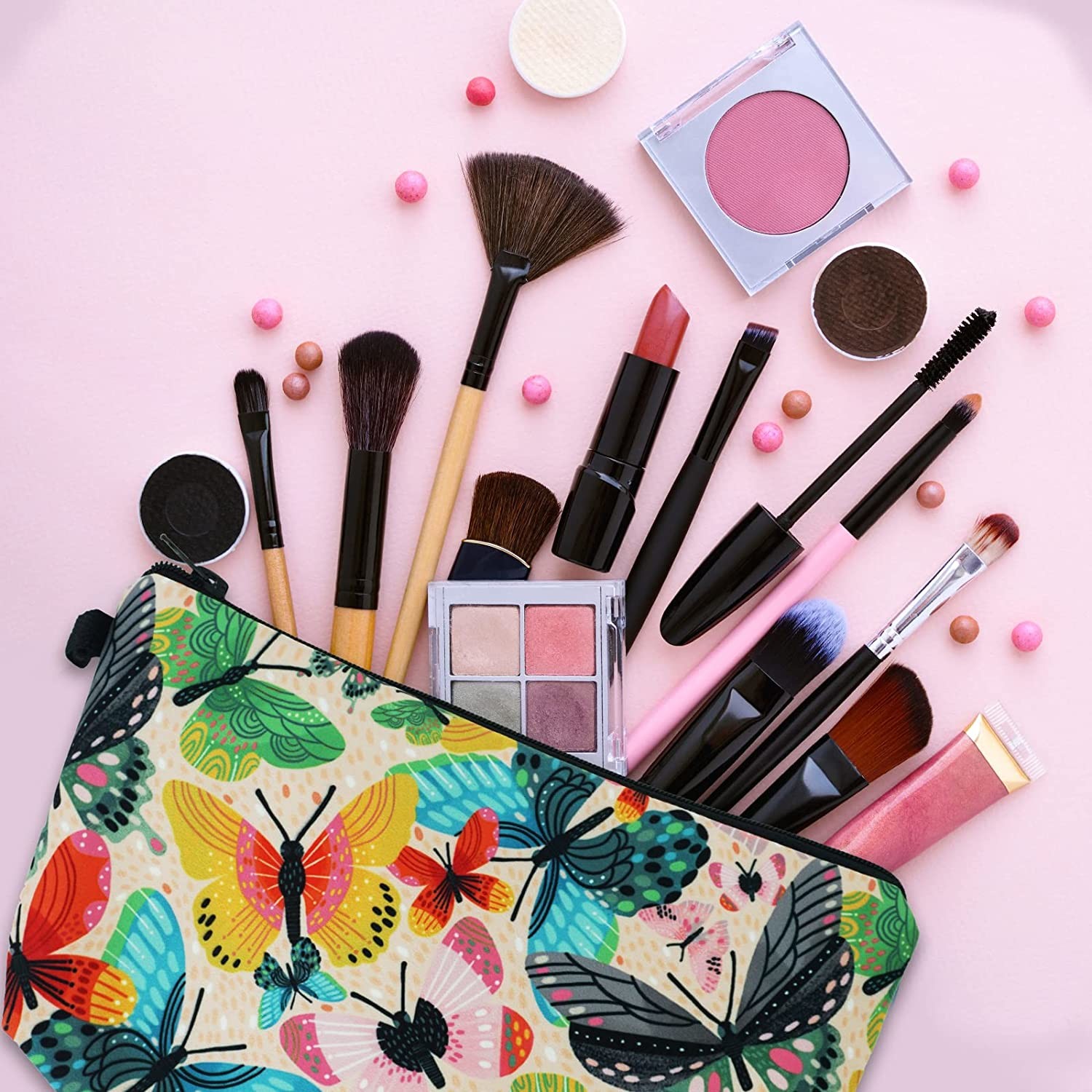 Soft Durable Cosmetic Bags for Women Small Colorful Butterfly Makeup Bag Toiletry Bag Accessories Organizer Zipper