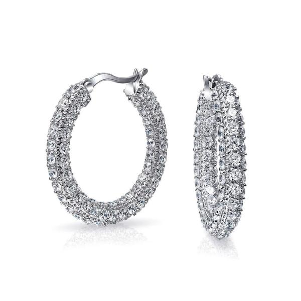 925 Sterling Silver Bridal Pave White CZ Hoop Earrings for Fashion-forward