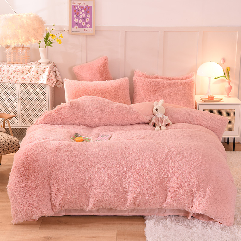 All-groups Rainbow Color Fur Velvet Fluffy Plush Soft Bedding Sheet Set for Kids Girl