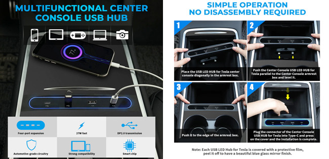 USB Extender Tesla Model 3 Usb Port Shunt Hub 27W Model Y Usb Ports