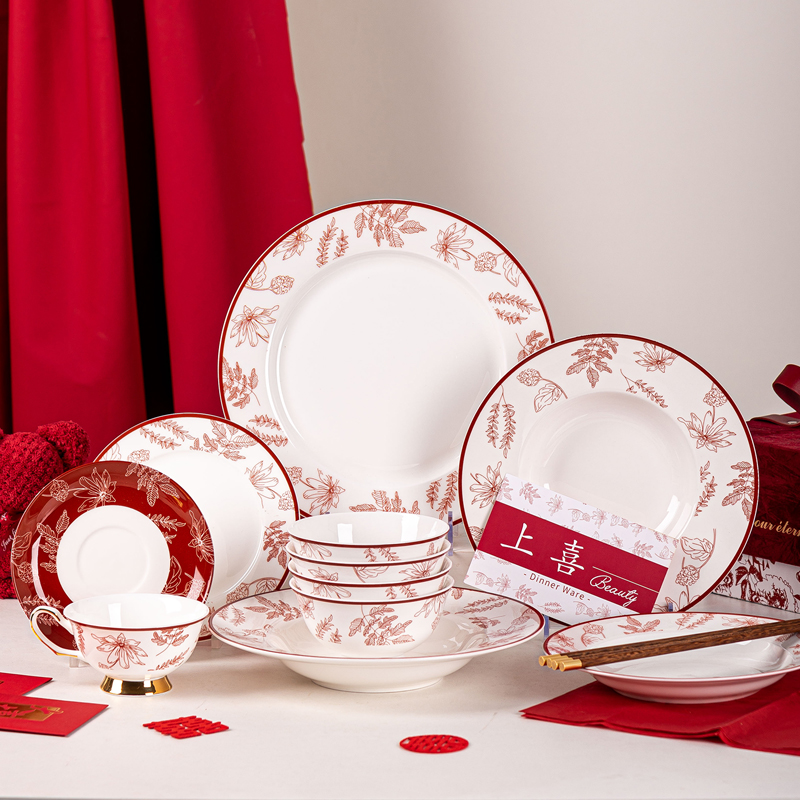 Mothers Day Porcelain Dinnerware Sets Under Glazed With Plant Pattern