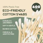 Organic Cotton Swabs 600 Pack - Biodegradable Vegan Bamboo Cotton Buds With
