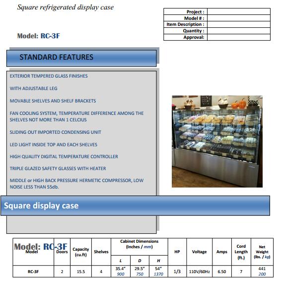 New style refrigerrated cake showcase for bakery shop with CE/ETL