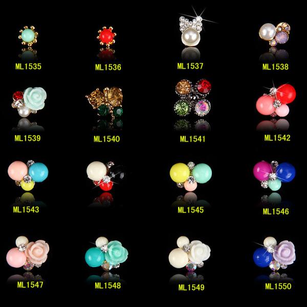 Rose Flower Pearls Alloy 3D Nail Jewelry,Glitter Rhinestones Nail Design ML1535