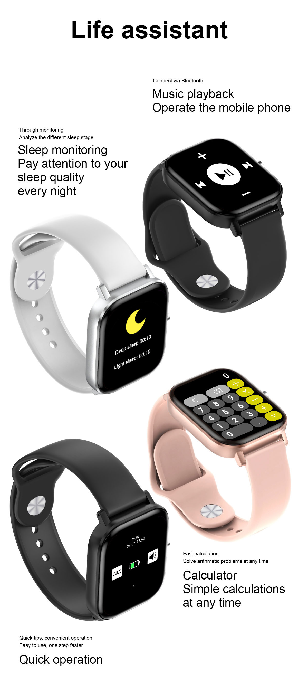 1.75 Inch Fitness Tracker W26M Bte Call Ip68 Sports Smart Watch