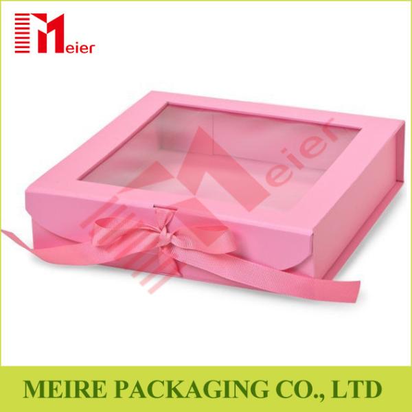 Buy cheap Pink color folding gift box with clear window, magnet and ribbon clousre for baby girl clothing from wholesalers