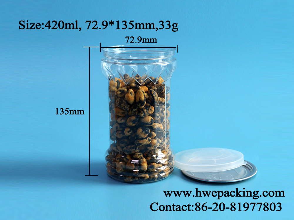 300# 420ml Food Safe Beans Clear Plastic Cans With Aluminum Easy Open End