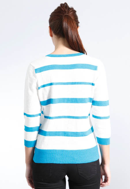 Stripe Slub Yarn Knit Cardigan Sweater 100 Cotton Material Careful Washing