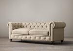 Button tufted french living room sofa event linen fabric wing sofa long back