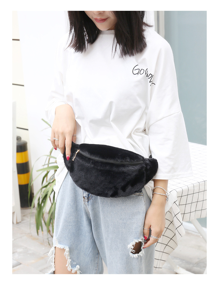 Factory Price Faux Rabbit Fur Waist Bag Winter Bum Bag Female Travel Bum Hip Coins Phone Pouch Casual Chest Bag