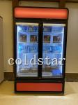 2 Glass door drink beverage fridge display freezer, supermarket double door