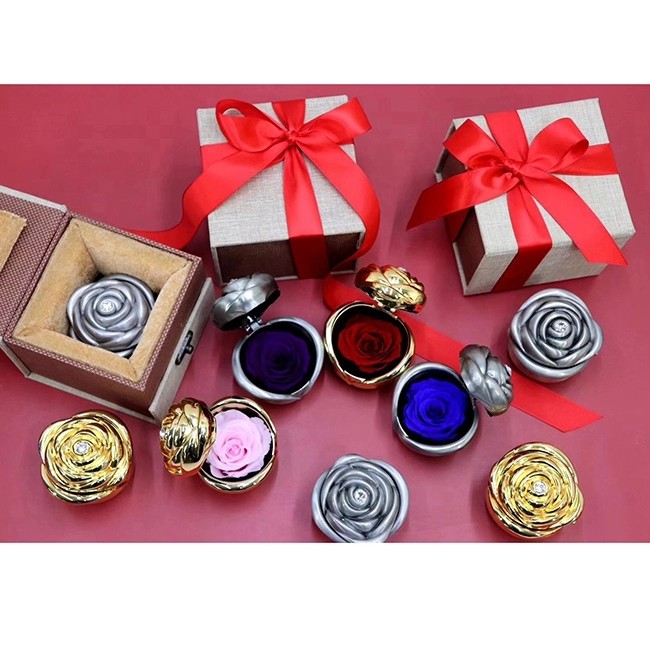 Amazon Wholesale Gold Plated Color Metal Ring Box Stabilized Roses in Box