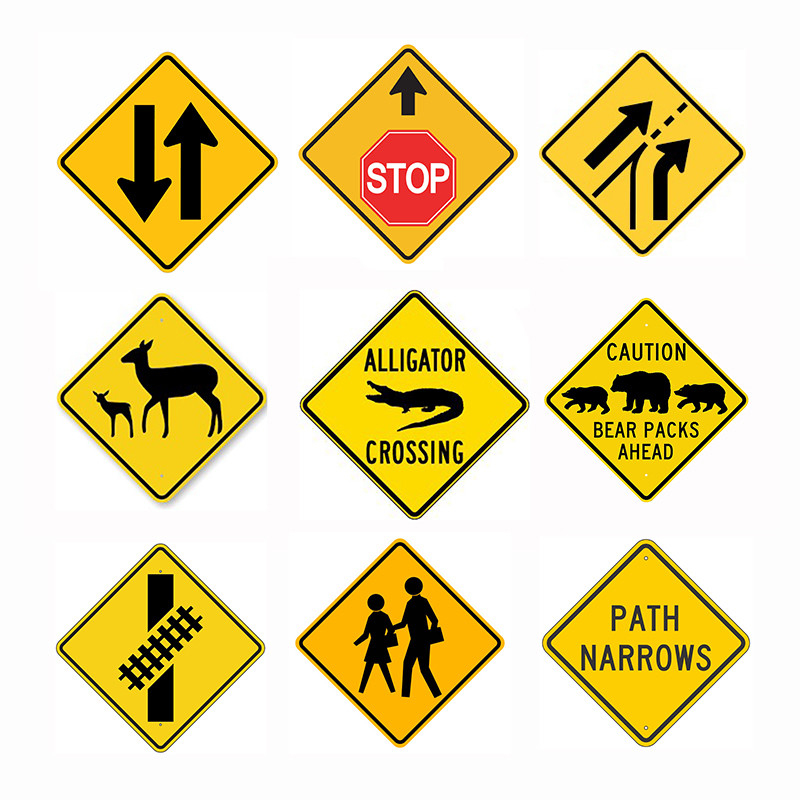 Yellow Animal Pedestrain Crossing Slow Down Warning Signage Reflective Traffic Signs
