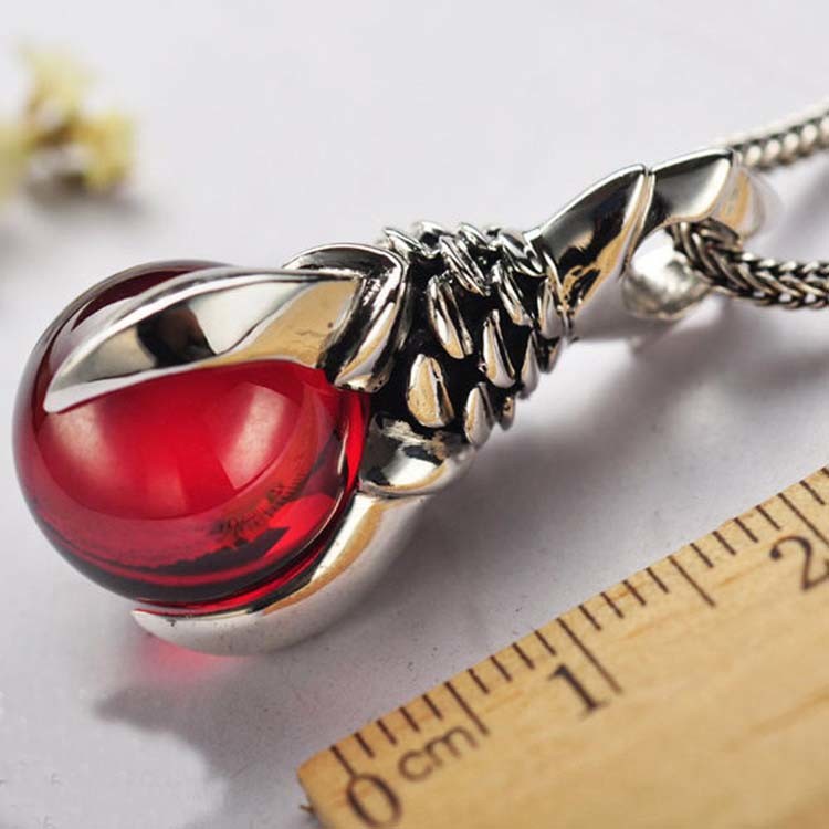 Vintage Thailand Sterling Silver Dragon Claw Garnet Pendant Necklace for Men for Women(N6030810)