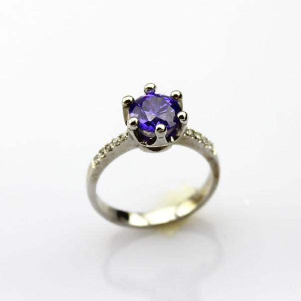 Buy cheap Women Jewelry 7mm Round Amethyst Zirconia Sterling Silver Ring(F18) from wholesalers