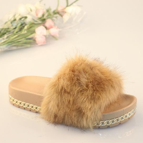 Buy cheap Apricot Fluffy Womens Soft Bottom Slippers Metal Height Increasing from wholesalers