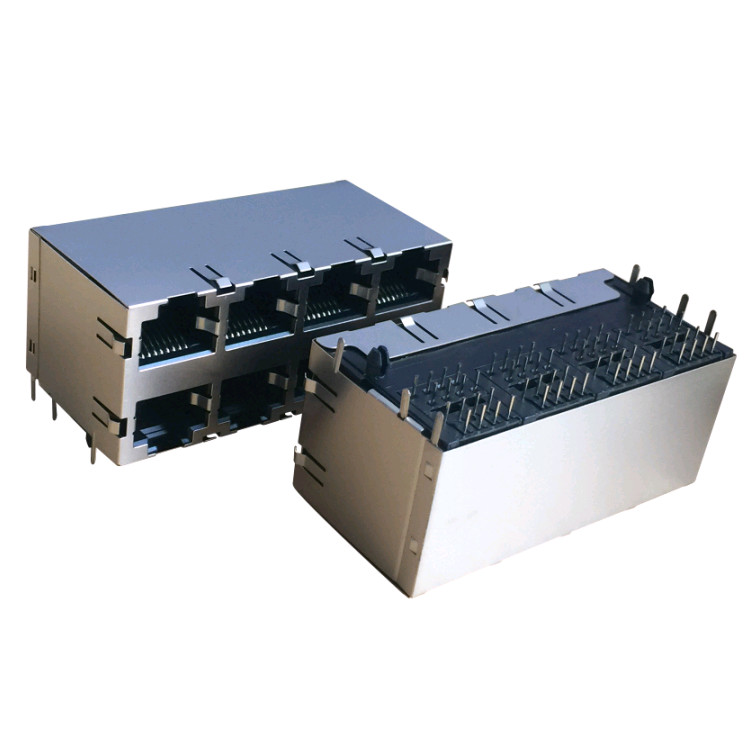 Integrated Magnetic RJ45 Female Connector With LED EMI Finger 2x4 Port