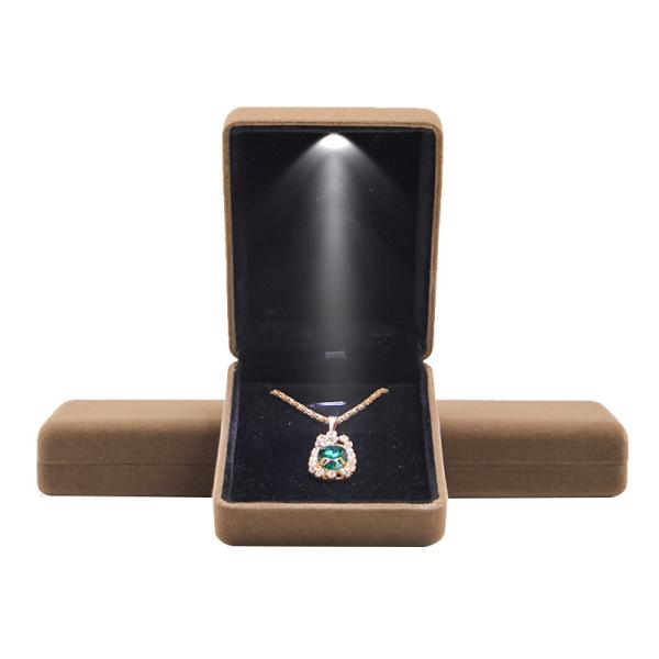 Hanhong Embossed Luxury LED Velvet Brown Jewelry Packaging Box Custom Ring Box