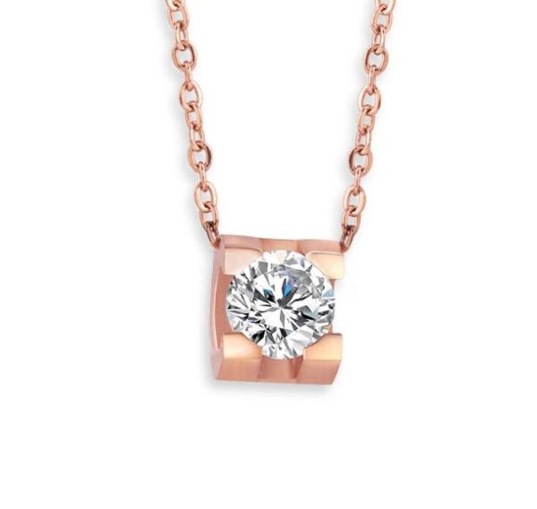 Stainless Steel Jewelry Fashion Pendant Necklace Diamond Round Pink Gold