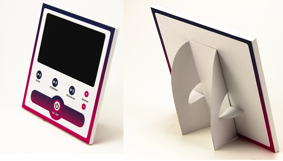 Custom print cardboard LCD video display with back stands for video point of sales marketing