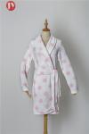 Printed Flannel Night Suit Thermal Pink Dot Women Bathrobe 100% Polyester ECO