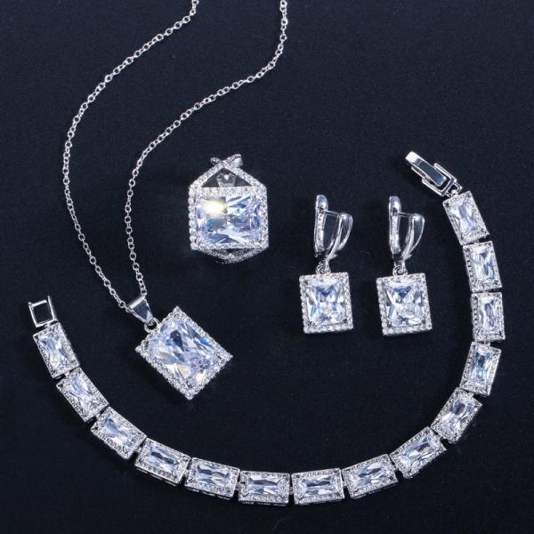 Buy cheap White Gold Color Luxury Bridal CZ Crystal Necklace and Earring Sets Big Wedding Jewelry Sets For Brides from wholesalers