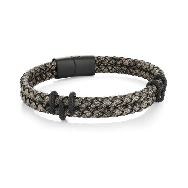 Buy cheap Classic Men's PU Leather Bracelet Alloy Silver Black Plated Woven Braided Wrap Bracelets from wholesalers