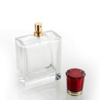 Buy cheap 100ml Rectangular Glass Perfume Bottles , Empty Cosmetic Bottles With Red Cap product