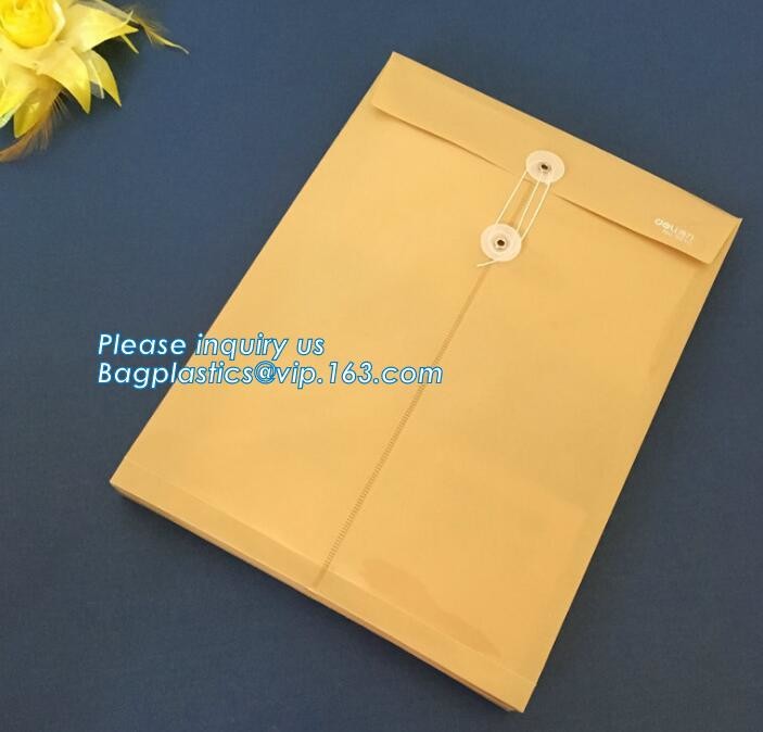Custom design recycle kraft paper envelope with string,kraft fancy paper string tie gift folding envelope with ribbon cl