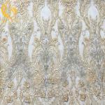 3D Wedding Dress Embroidery Fabric Beaded Lace Fancy Floral Pattern