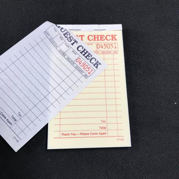 CT-101 Carbonless Numbered restaurant guest check pads for Restaurants Bars and