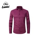 Solid Color Men Shirts Apparel Business Casual Polyester Stand Collar Clothes