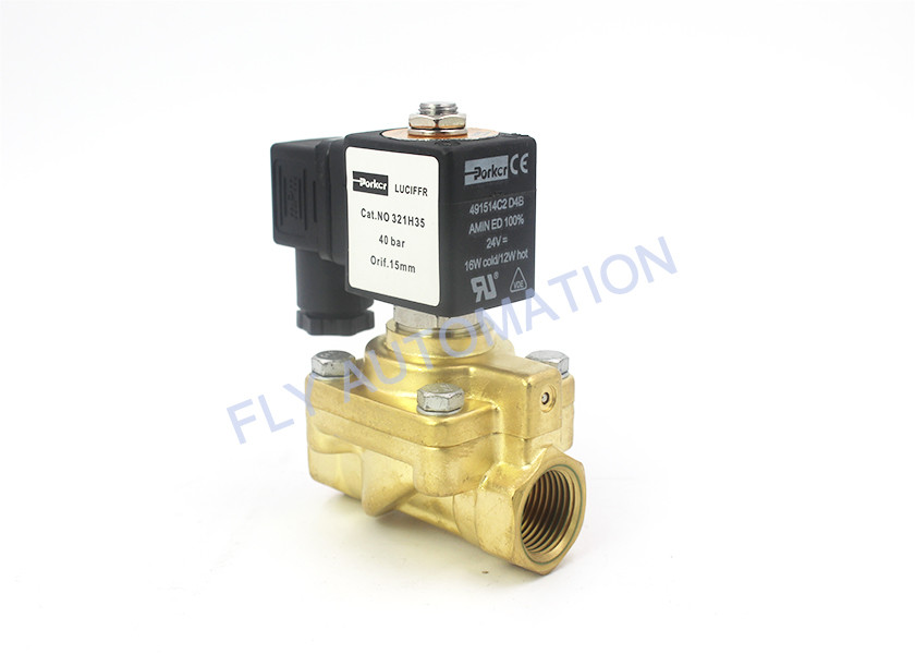 321H35 Parker Pneumatic Solenoid Valve 2 Way 24VDC Brass Normally Closed 1/2" General Purpose