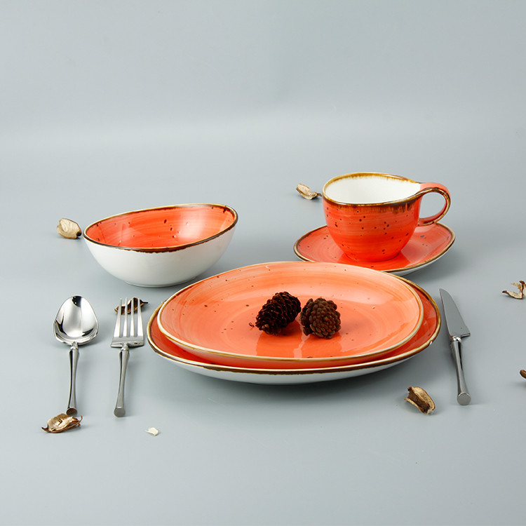Color Glazed 20pcs Orange Dinner Set For Party Events