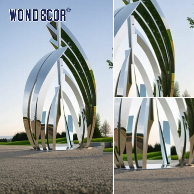 Large scale geometric metal art forging process ribbon stainless steel sculpture