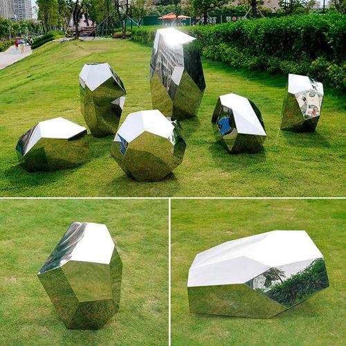 Buy cheap Stone Metal Lawn Sculpture Mirror Abstract Stainless Steel Sculpture from wholesalers