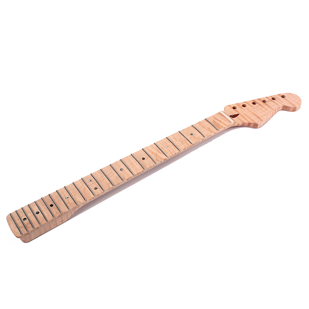 22 Frets Stratocaster Maple Neck Replacement With Abalone Shell Dot Inlay Tiger Flame