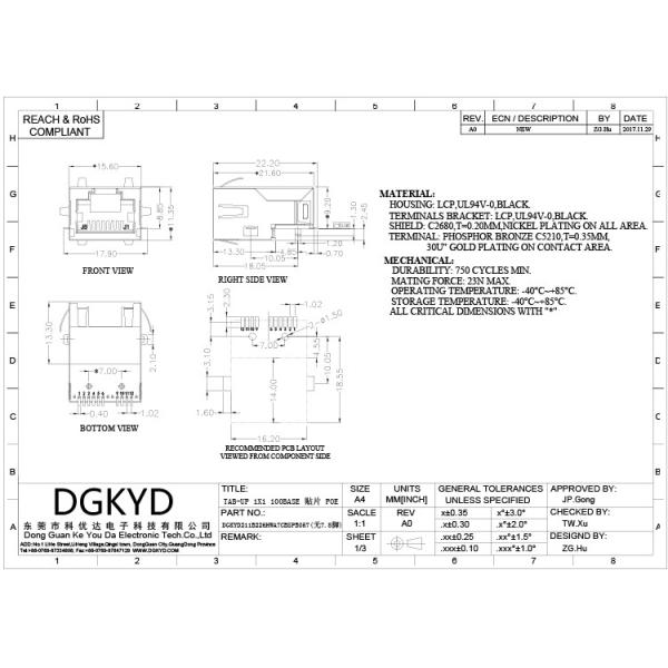 100M Shielded RJ45 Connector No Light Shielding Network Connector